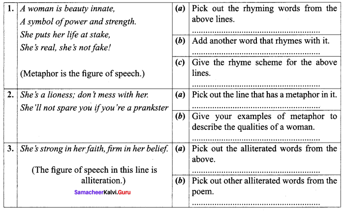 I Am Every Woman Poem Questions And Answers Samacheer Kalvi 10th English Chapter 3
