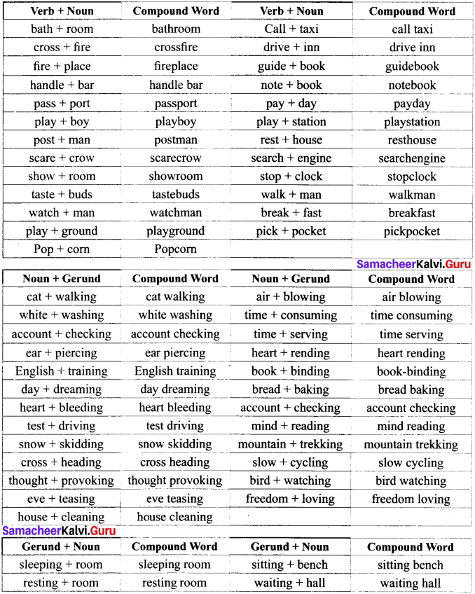 Samacheer Kalvi 12th English Vocabulary Compound Words 1