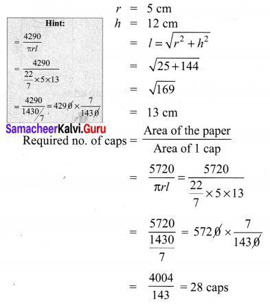 10th Maths 7.1 Samacheer Kalvi Chapter 7 Mensuration Ex 7.1